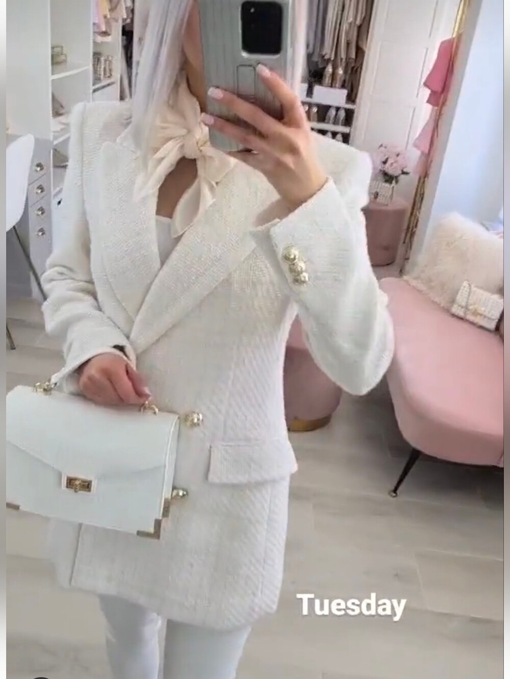 ZARA TWEED TEXTURED DOUBLE-BREASTED BLAZER  ECRU WHITE SIZE M